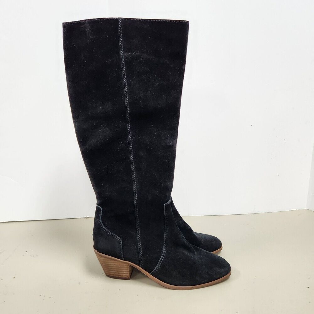 Madewell Womens Black Suede Boots Size 6 Britt Leather Kneehigh Boho Western